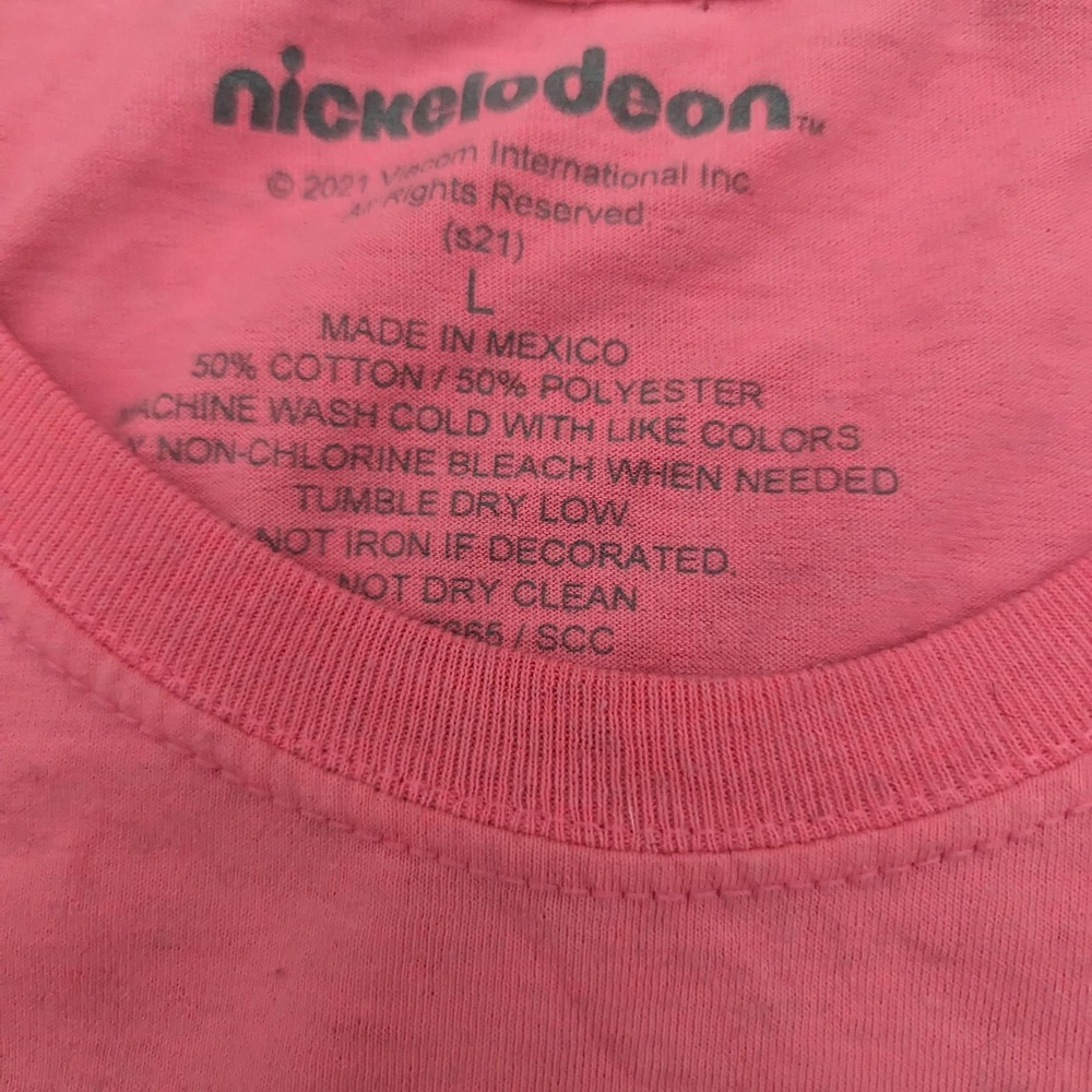 Nickelodeon 90s Cartoons graphic T-shirt men's sz arge pink neon unisex FLAW - Picture 3 of 4